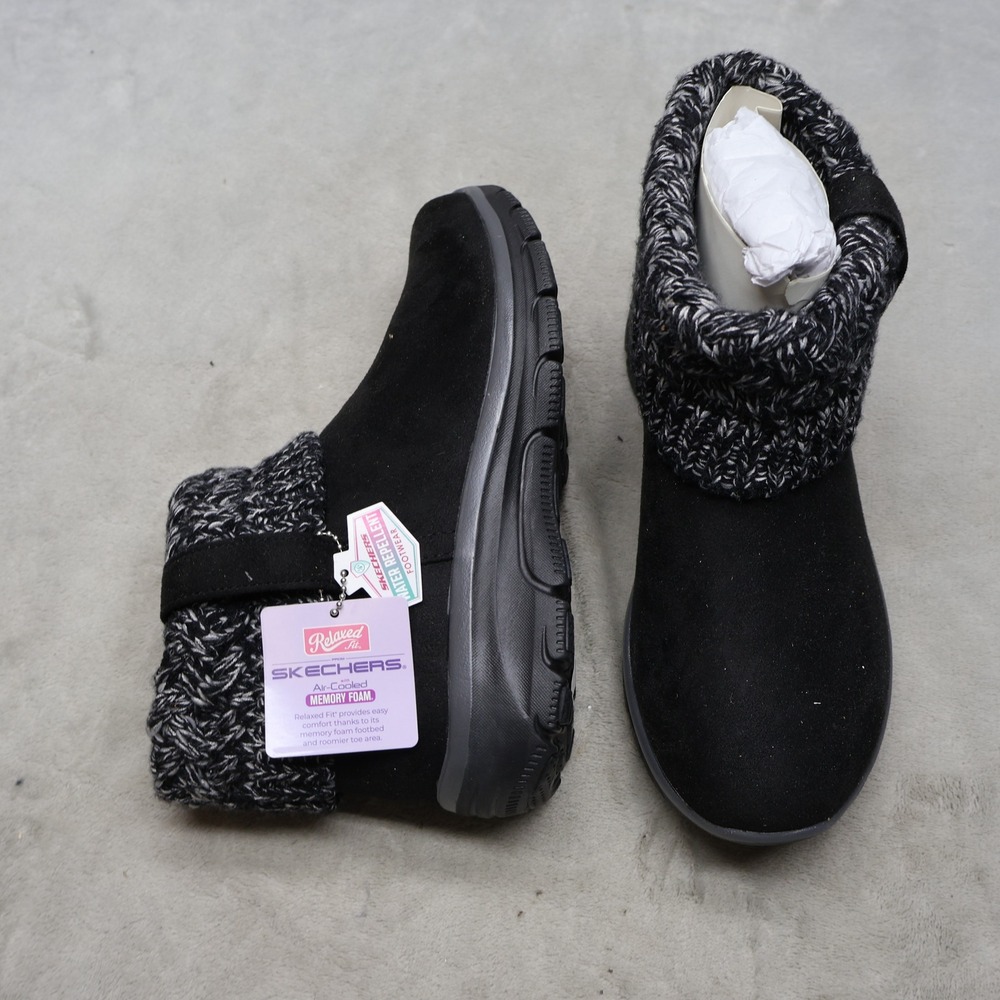 Skechers Womens 8 Ankle Boots BLK Relaxed Easy Going Cozy Weather Cushioned NEW